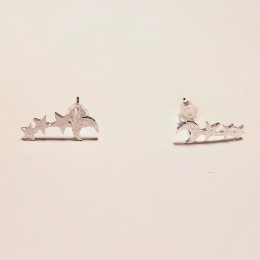 Set of cute stars and moon stainless steel stud earrings with plastic backing - Picture 2 of 3
